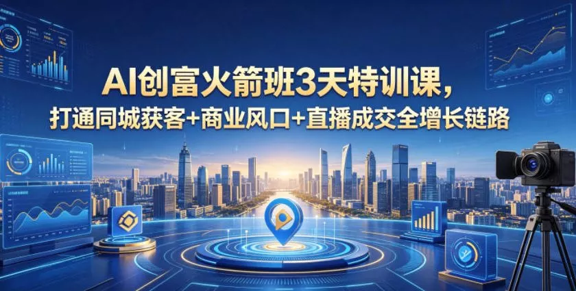 AI创富火箭班3天特训课，打通同城获客+商业风口+直播成交全增长链路，2026年4月新课-星空网创资源