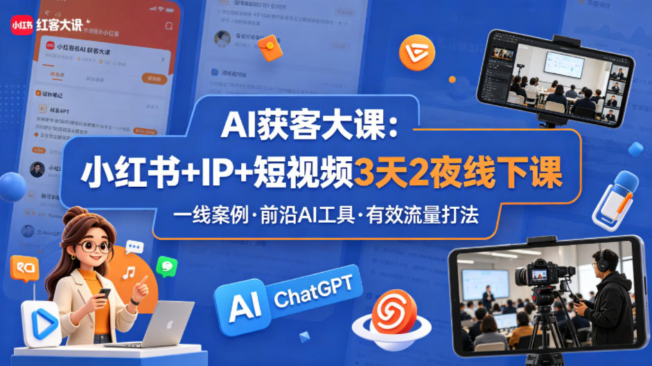 AI获客大课小红书+IP+短视频3天2夜线下课,用最真实的一线案例,最前沿的AI工具,最有效的流量打法-星空网创资源