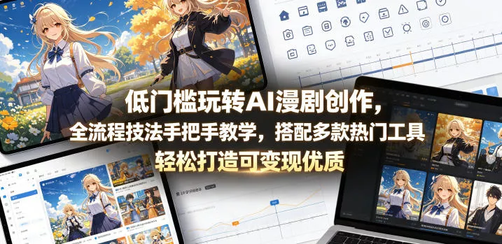 低门槛玩转AI漫剧创作,全流程技法手把手教学,搭配多款热门工具,轻松打造可变现优质作品-星空网创资源
