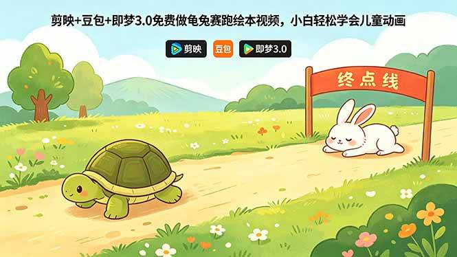 (18432期)剪映+豆包+即梦3.0免费做龟兔赛跑绘本视频,小白轻松学会儿童动画-星空网创资源