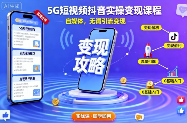 5G短视频抖音实操变现课程，自媒体，无谓引流变现-星空网创资源