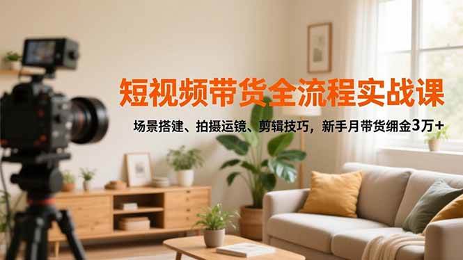 （16680期）短视频带货全流程实战课，场景搭建、拍摄运镜、剪辑技巧，新手月带货佣金3万+-星空网创资源