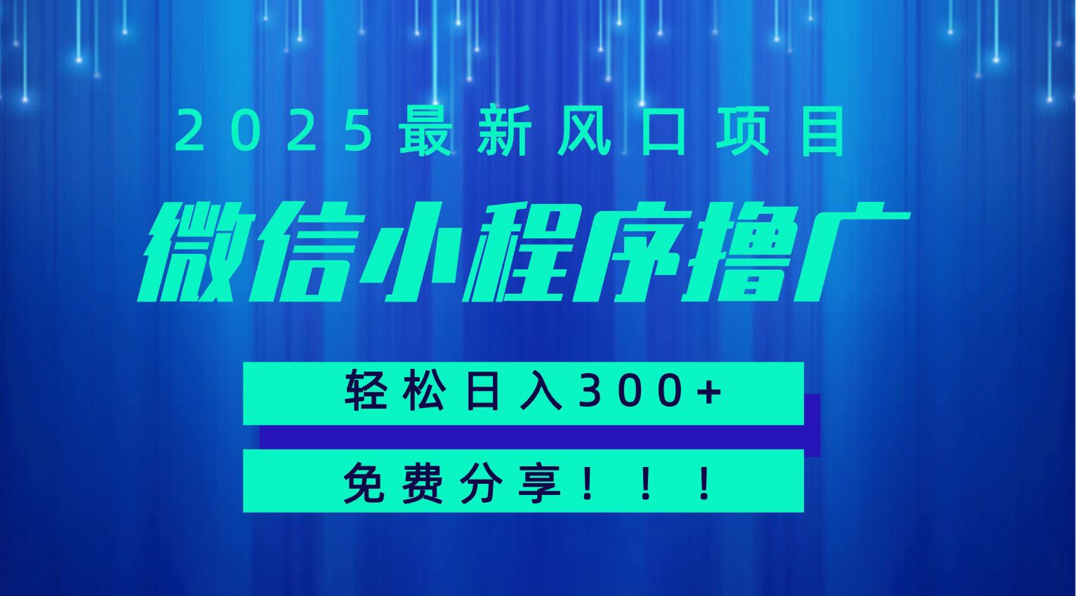 微信小程序撸广,最新风口项目,日入300+ 免费分享 可批量操作 小白可轻松上手!!-星空网创资源