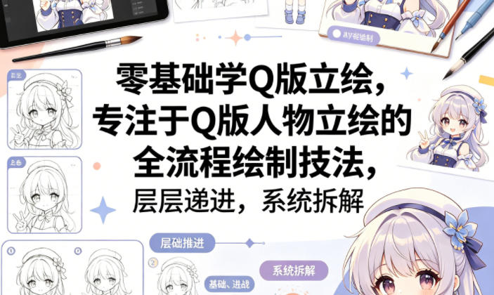 零基础学Q版立绘,专注于Q版人物立绘的全流程绘制技法,层层递进,系统拆解-星空网创资源