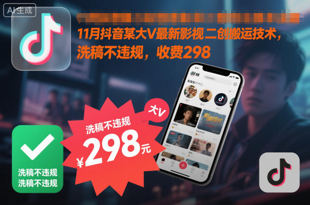 11月抖音某大V最新影视二创搬运技术，洗稿不违规，收费298-星空网创资源