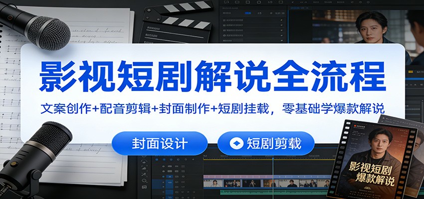 影视短剧解说全流程：文案创作+配音剪辑+封面制作+短剧挂载，零基础学爆款解说-星空网创资源