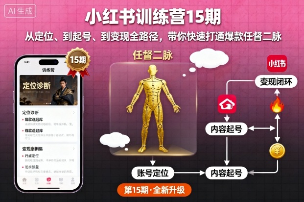 小红书训练营15期,从定位、到起号、到变现全路径,带你快速打通爆款任督二脉-星空网创资源
