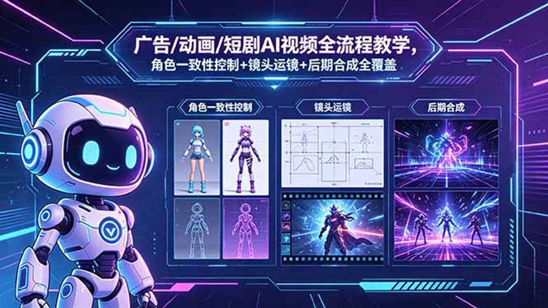 (18455期)广告/动画/短剧AI视频全流程教学,角色一致性控制+镜头运镜+后期合成全覆盖-星空网创资源