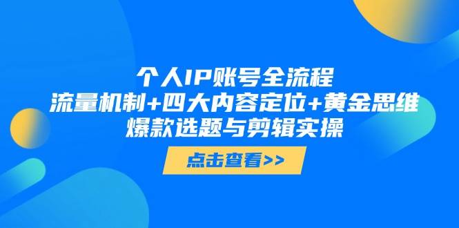 个人IP账号全流程:流量机制+四大内容定位+黄金思维, 爆款选题与剪辑实操-星空网创资源