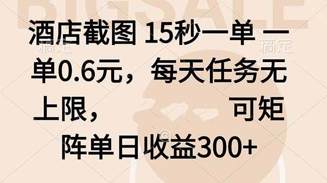 (16212期)酒店截图 15秒一单 一单0.6元,每天任务无上限,可矩阵单日收益300+-星空网创资源