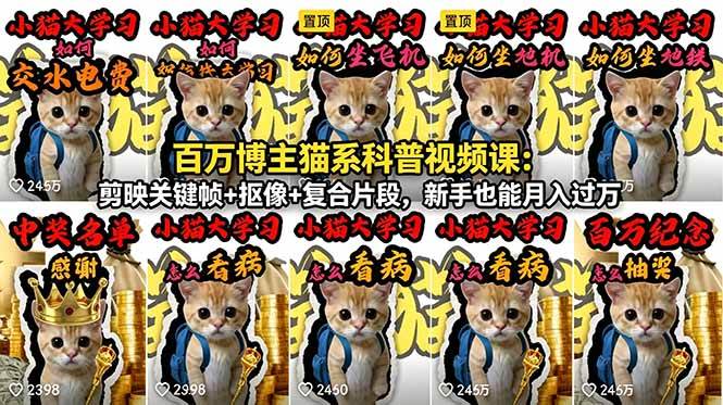 (18595期)百万博主猫系科普视频课:剪映关键帧+抠像+复合片段,新手也能月入过万-星空网创资源