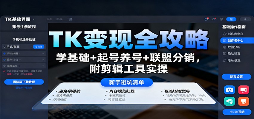TK变现全攻略：学基础+起号养号+联盟分销，附剪辑工具实操-星空网创资源