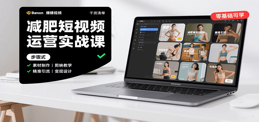 减肥短视频运营实战课:含素材制作、剪映教学,讲精准引流、变现设计与内容模板技巧-星空网创资源