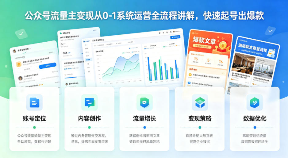 公众号流量主变现从0-1系统运营全流程讲解，快速起号出爆款-星空网创资源