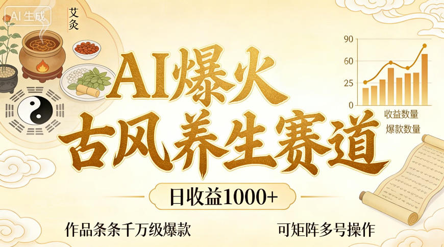 AI爆火古风养生赛道,日收益1k+单条作品点赞破万+,可矩阵多号操作【揭秘】-星空网创资源