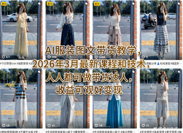 AI服装图文带货教学,2026年3月最新课程和技术,人人都可做带货达人,收益可观好变现-星空网创资源