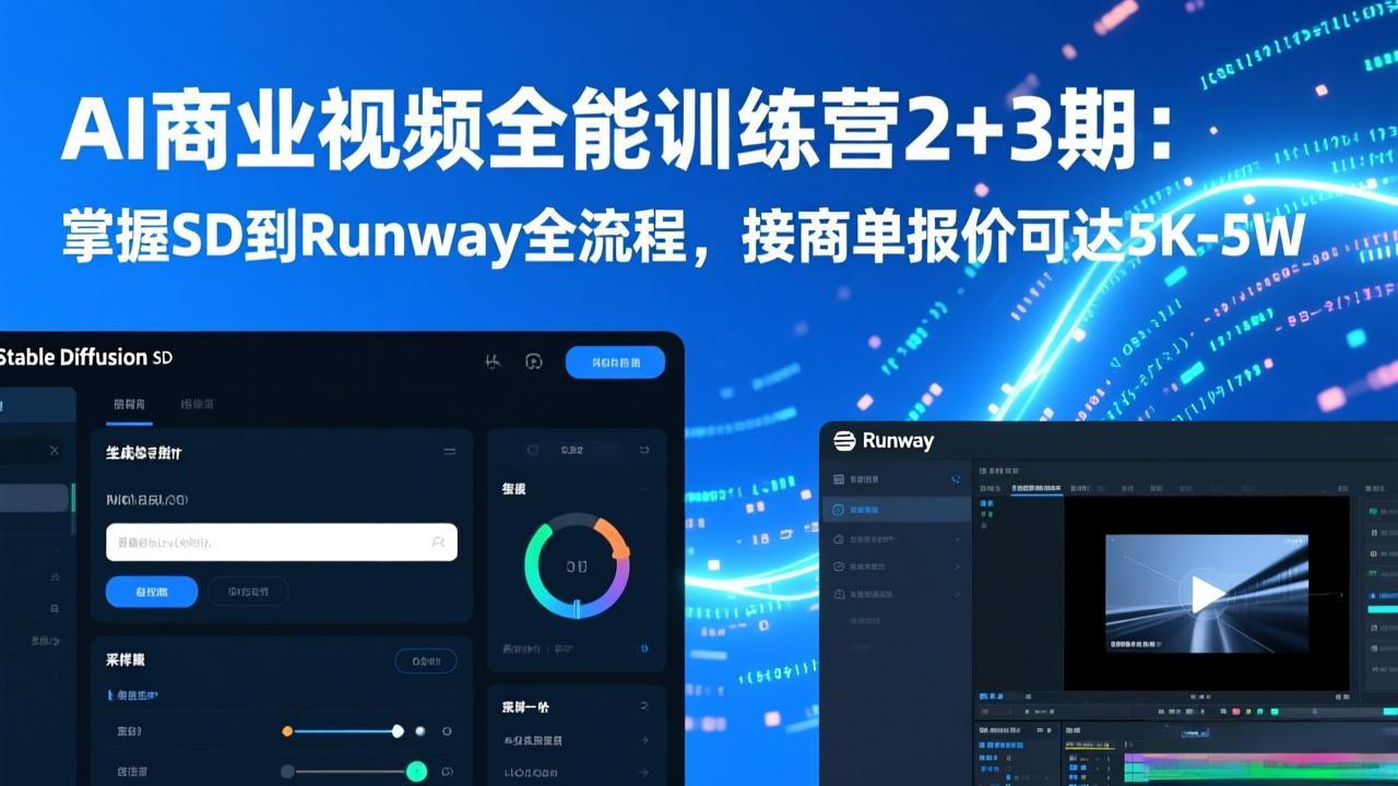 AI商业视频全能训练营2+3期:掌握SD到Runway全流程,接商单报价可达5K-5W-星空网创资源