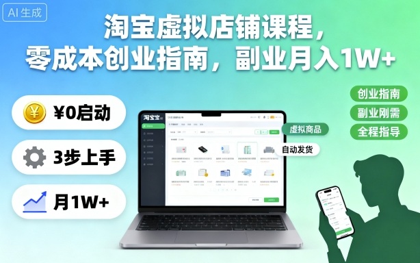 淘宝虚拟店铺课程,零成本创业指南,副业月入1W+-星空网创资源