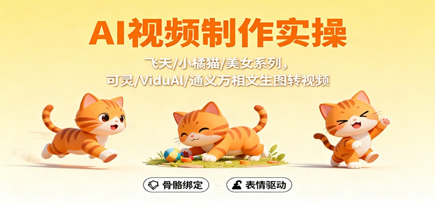 AI视频制作实操，飞天/小橘猫/美女系列，可灵/ViduAl/通义万相文生图转视频-星空网创资源