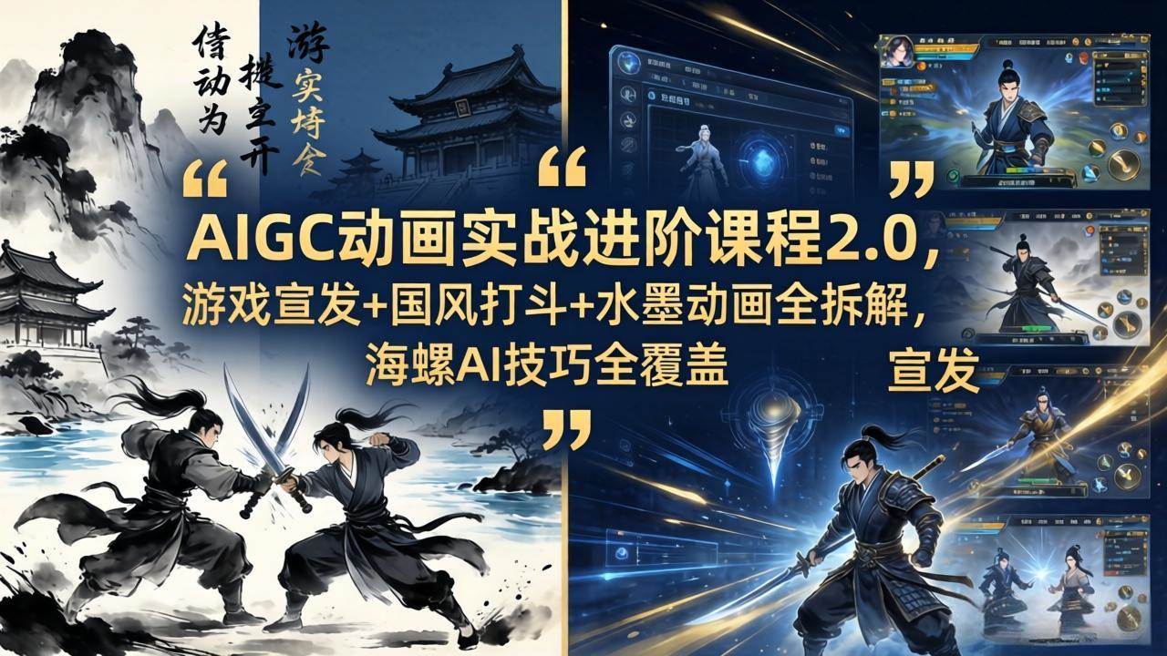 (18235期)AIGC动画实战进阶课程2.0,游戏宣发+国风打斗+水墨动画全拆解,海螺AI技巧全覆盖-星空网创资源