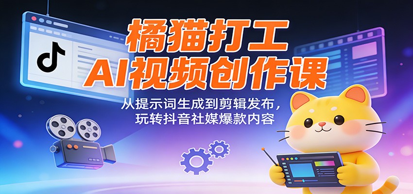 橘猫打工AI视频创作课:从提示词生成到剪辑发布,玩转抖音社媒爆款内容-星空网创资源