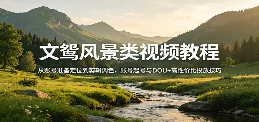 文鸳风景类视频教程：从账号准备定位到剪辑调色，账号起号与DOU+高性价比投放技巧-星空网创资源