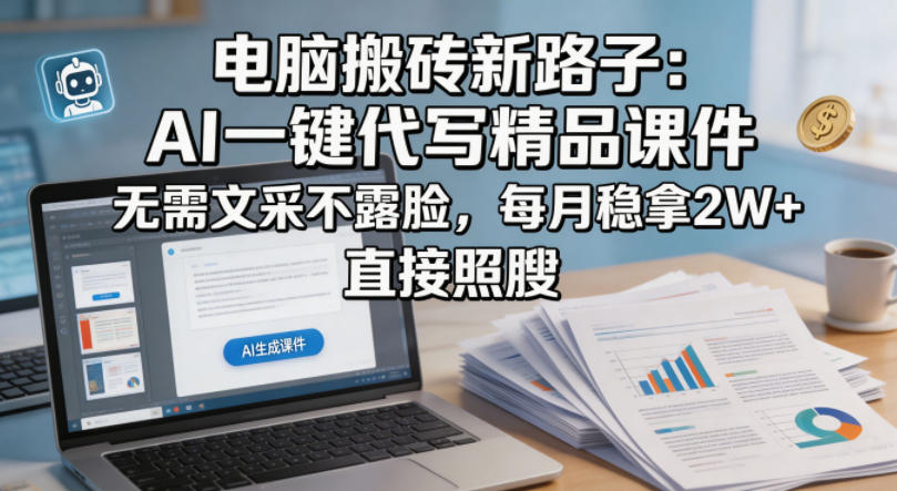 电脑搬砖新路子:AI一键代写精品课件,无需文采不露脸,每月稳拿2W+,直接照搬-星空网创资源