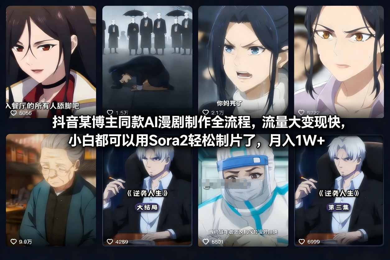 抖音某博主同款AI漫剧制作全流程,流量大变现快,小白都可以用Sora2轻松制片了,月入1W+ 抖音某博主同款AI漫剧制作全流程,流量大变现快,小白都可以用Sora2轻松制片了,月入1W+