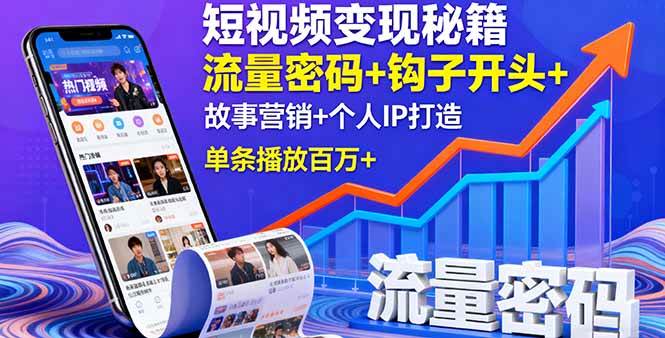 (16079期)短视频变现秘籍,流量密码+钩子开头+故事营销+个人IP打造,单条播放百万+-星空网创资源
