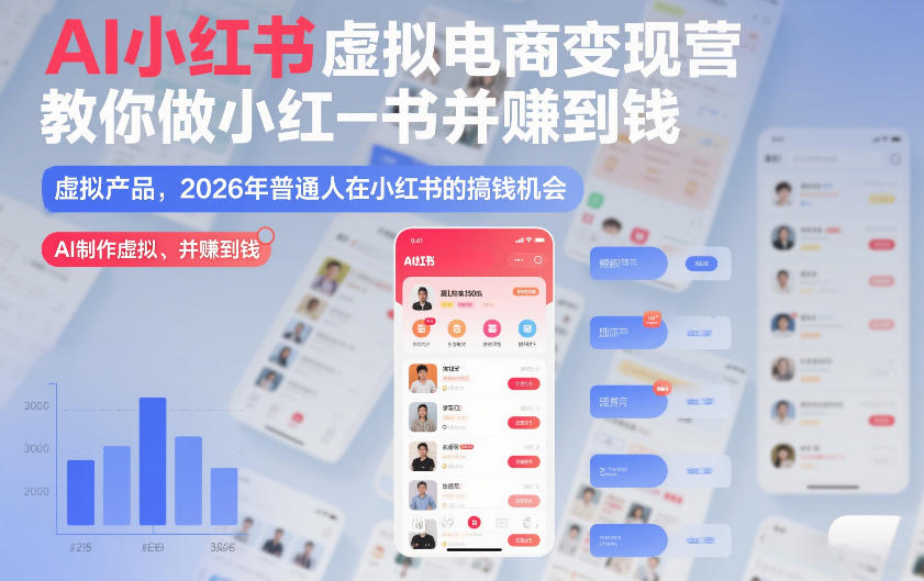 AI小红书虚拟电商变现营,教你做小红书并賺到钱,虚拟产品,2026年普通人在小红书的搞钱机会(完结) AI小红书虚拟电商变现营,教你做小红书并賺到钱,虚拟产品,2026年普通人在小红书的搞钱机会(完结)