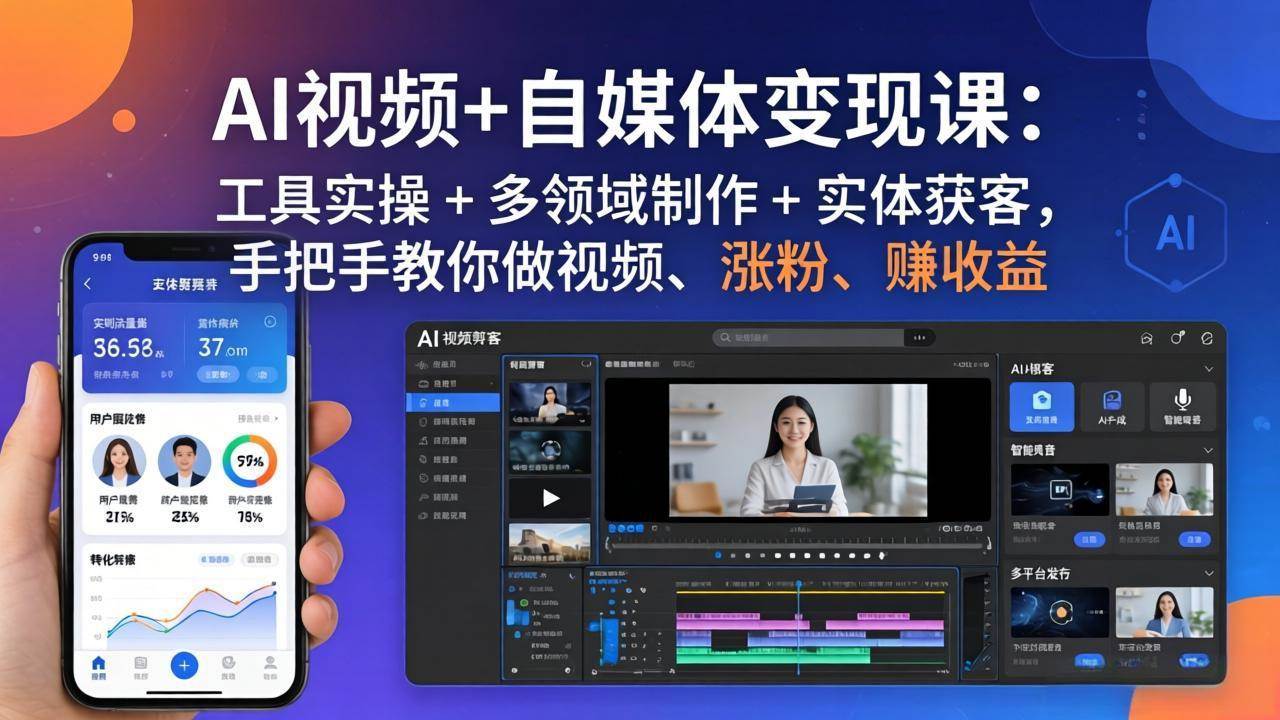 (17891期)AI视频+自媒体变现课:工具实操 + 多领域制作 + 实体获客,手把手教你做视频、涨粉、赚收益-星空网创资源