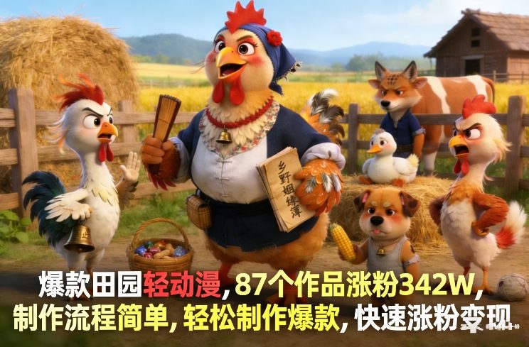 爆款田园轻动漫,87个作品涨粉342W,制作流程简单,轻松制作爆款,快速涨粉变现-星空网创资源