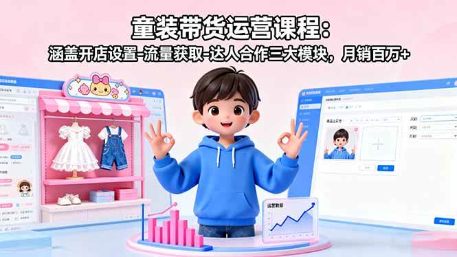 (16081期)童装带货运营课程:涵盖开店设置-流量获取-达人合作三大模块,月销百万+-星空网创资源