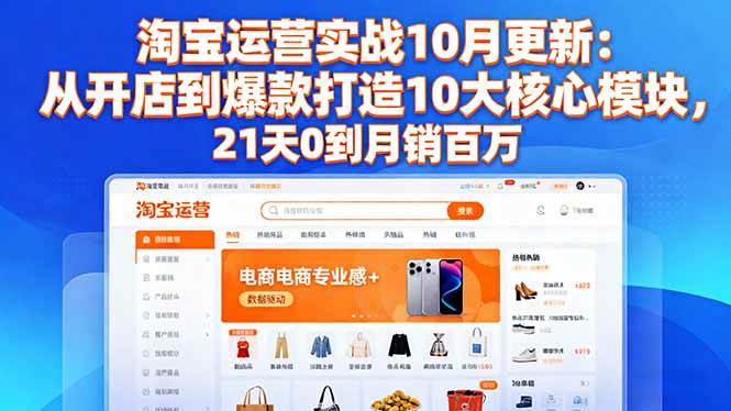 (16403期)淘宝运营实战10月更新:从开店到爆款打造10大核心模块,21天0到月销百万-星空网创资源