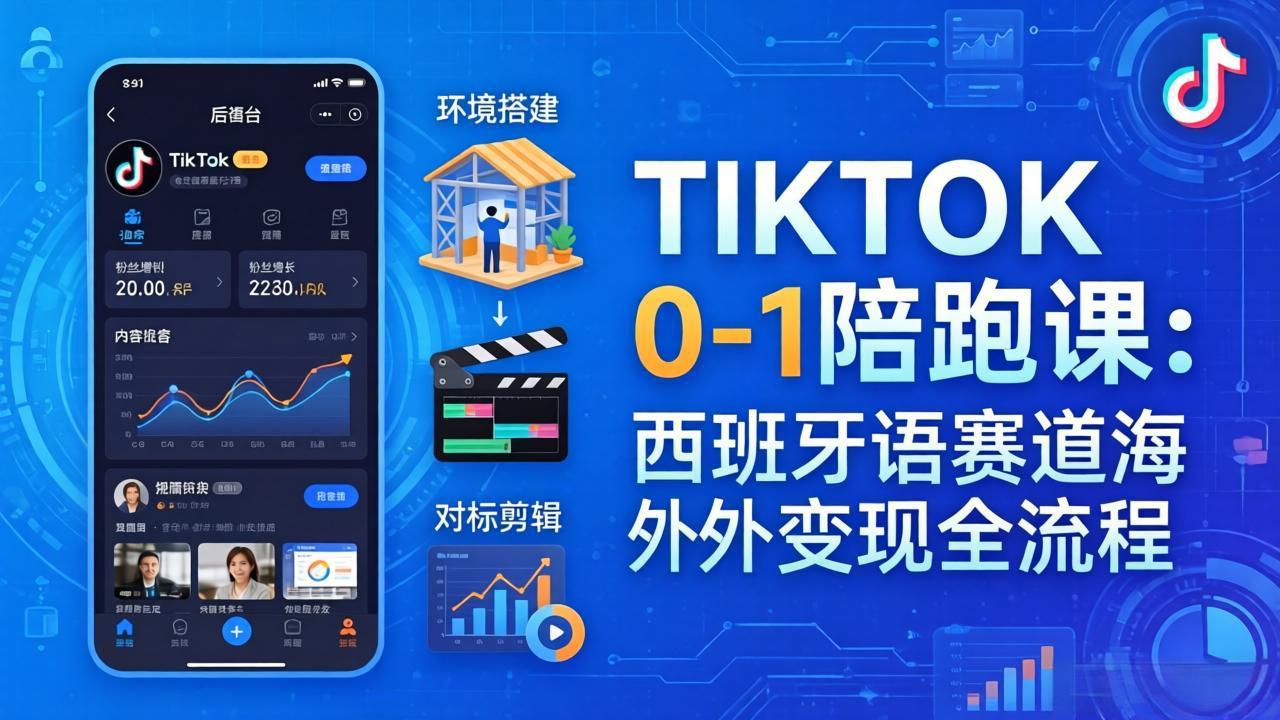 TIKTOK 0-1 陪跑课：从环境搭建到刷对标剪辑，西班牙语赛道海外变现全流程-星空网创资源