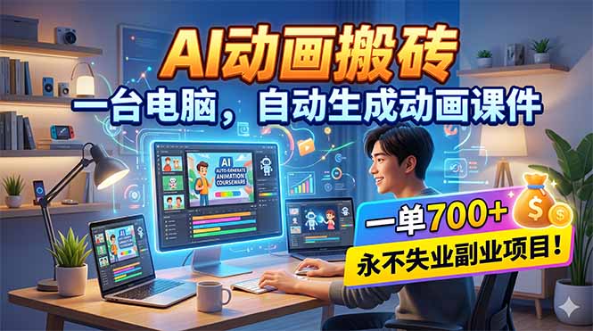 AI动画搬砖,一台电脑,自动生成动画课件,一单800+ 永不失业副业项目! AI动画搬砖,一台电脑,自动生成动画课件,一单800+ 永不失业副业项目!