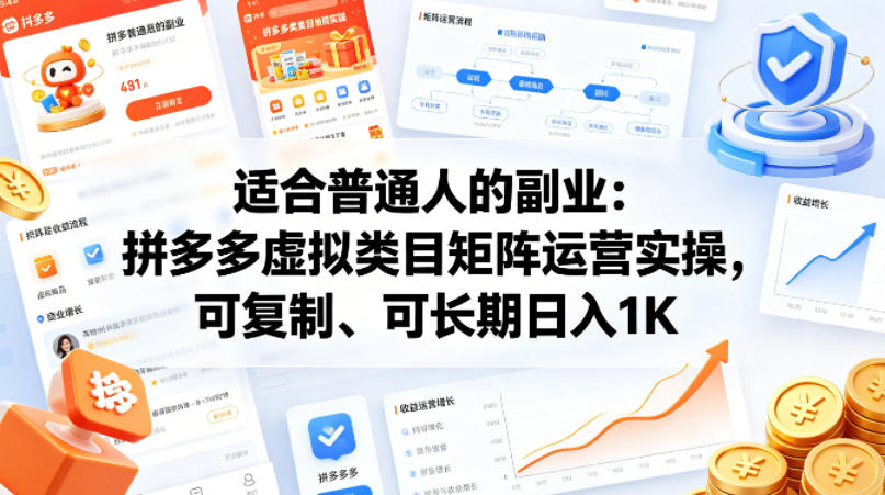 适合普通人的副业：拼多多虚拟类目矩阵运营实操，可复制、可长期日入1K【揭秘】-星空网创资源