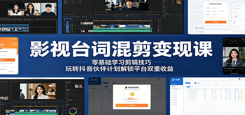 影视台词混剪变现课:零基础学习剪辑技巧,玩转抖音伙伴计划解锁平台双重收益-星空网创资源