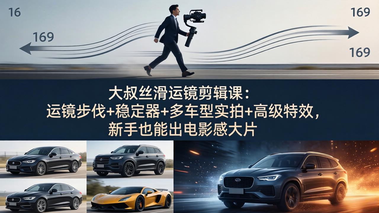大叔丝滑运镜剪辑课：运镜步伐+稳定器+多车型实拍+高级特效，新手也能出电影感大片-星空网创资源