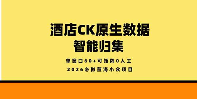 （18154期）2026必做蓝海小众项目，酒店CK原生数据智能归集，单窗口60+可矩阵0人工-星空网创资源