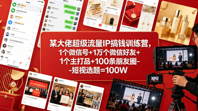 某大佬超级流量IP搞钱训练营,1个微信号+1万个微信好友+1个主打品+100条朋友圈-短视选题=100W-星空网创资源