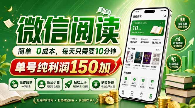 （18372期）最新微信阅读，每日10分钟，单号利润150+，可批量放大操作，简单0成本-星空网创资源