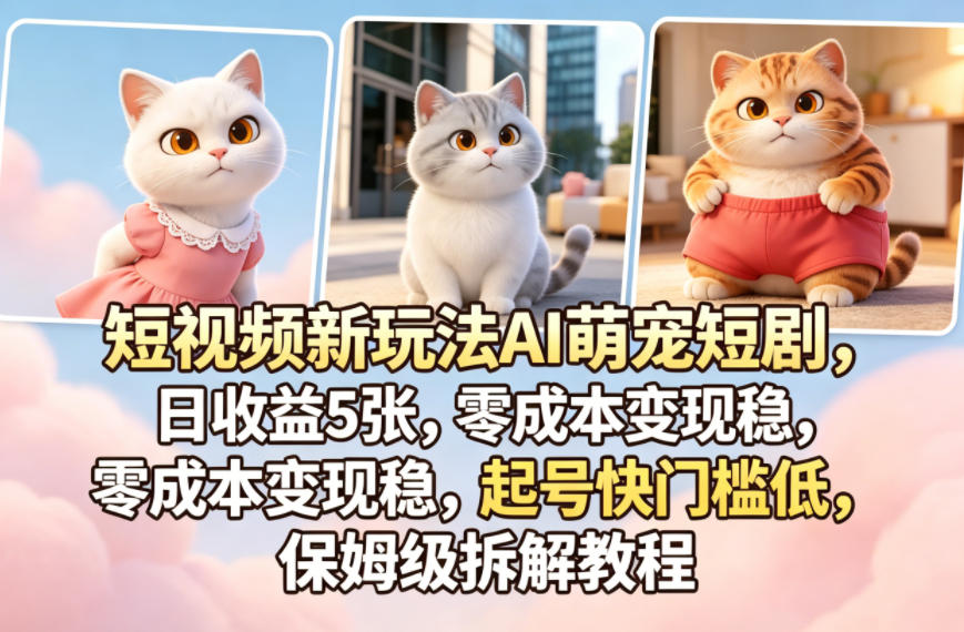 短视频新玩法AI萌宠短剧,日收益5张,零成本变现稳,起号快门槛低,保姆级拆解教程-星空网创资源
