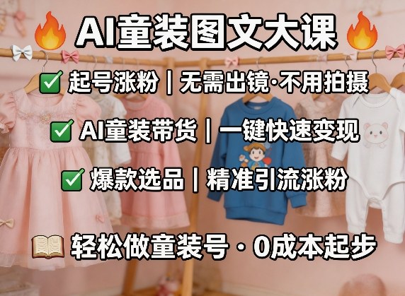 AI童装图文剪辑,某社群童装图文大课,起号涨粉、AI童装带货、爆款选品,无需出镜和拍摄-星空网创资源