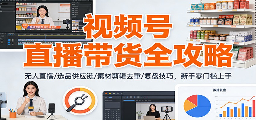 视频号直播带货全攻略：无人直播/选品供应链/素材剪辑去重/复盘技巧，零门槛上手-星空网创资源