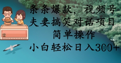 条条爆款,视频号夫妻搞笑对话项目,简单操作,小白轻松日入3张-星空网创资源