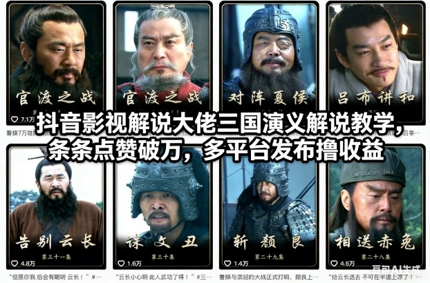 抖音影视解说大佬三国演义解说教学,条条点赞破万,多平台发布撸收益 抖音影视解说大佬三国演义解说教学,条条点赞破万,多平台发布撸收益