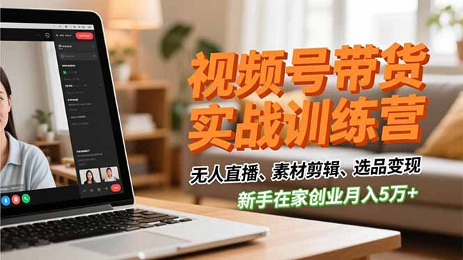 视频号带货实战训练营，无人直播、素材剪辑、选品变现，新手在家创业月入5万+-星空网创资源