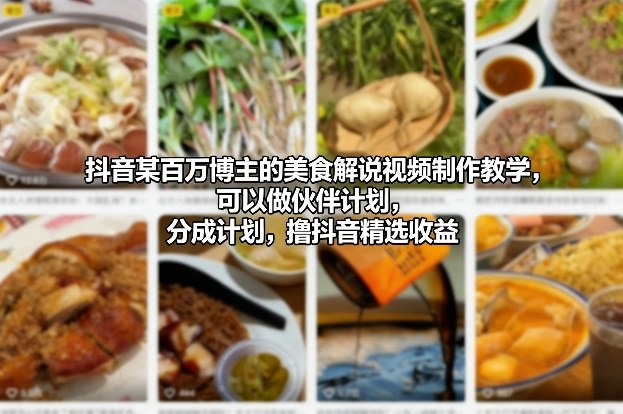 抖音某百万博主的美食解说视频制作教学,可以做伙伴计划,分成计划,撸抖音精选收益(更新)-星空网创资源