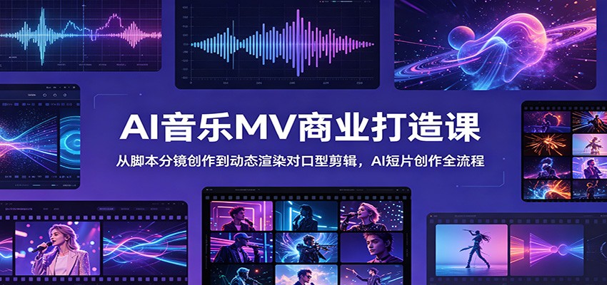 AI音乐MV商业打造课:从脚本分镜创作到动态渲染对口型剪辑,AI短片创作全流程-星空网创资源